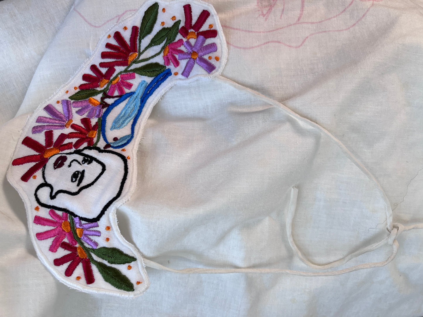 Embroidered Floral Silk Necklace- My garden