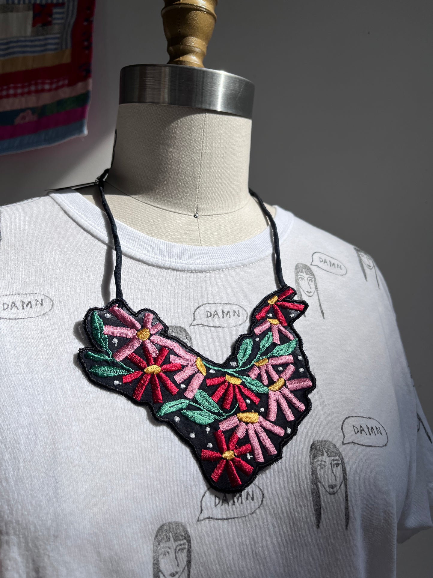 Embroidered Floral Silk Necklace