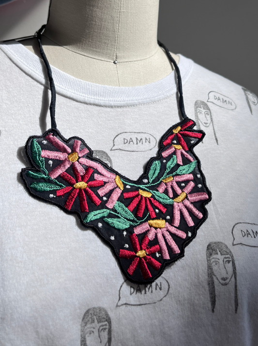 Embroidered Floral Silk Necklace