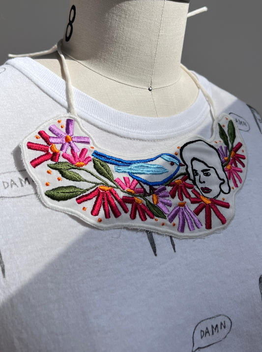 Embroidered Floral Silk Necklace- My garden