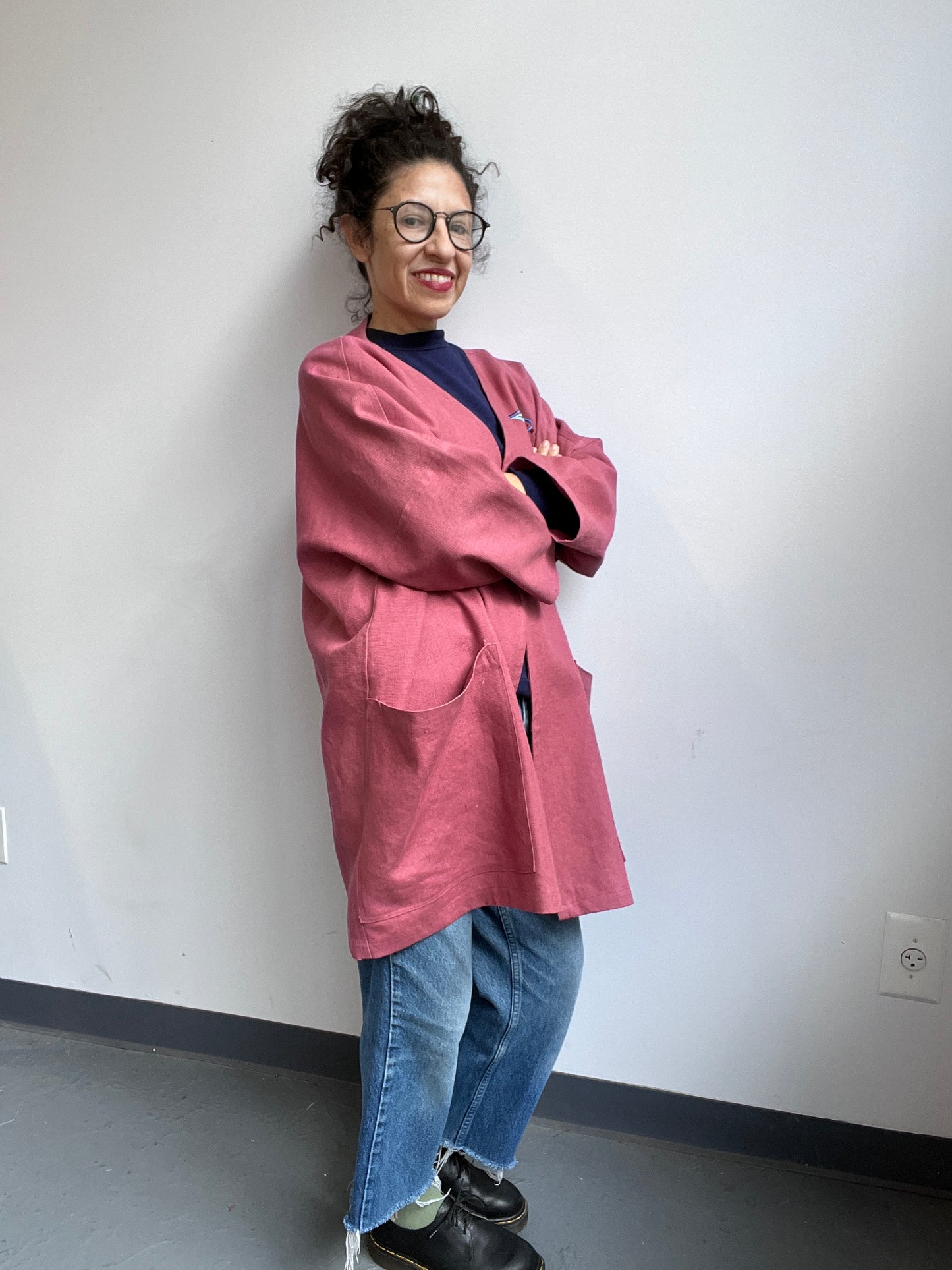 Imaginary Birds embroidered on a Mauve Linen Coat