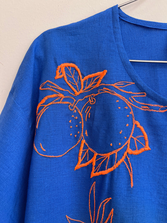 A tropical blue t-shirt