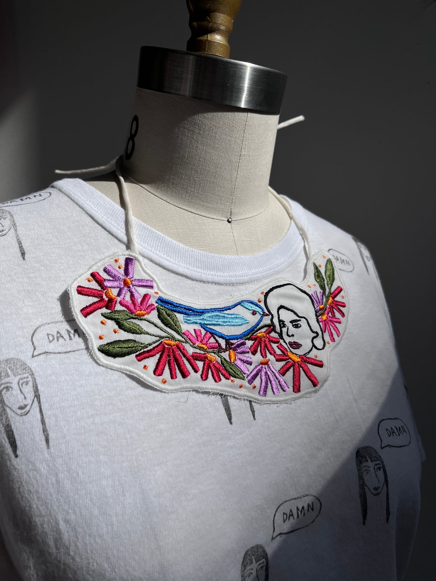 Embroidered Floral Silk Necklace- My garden