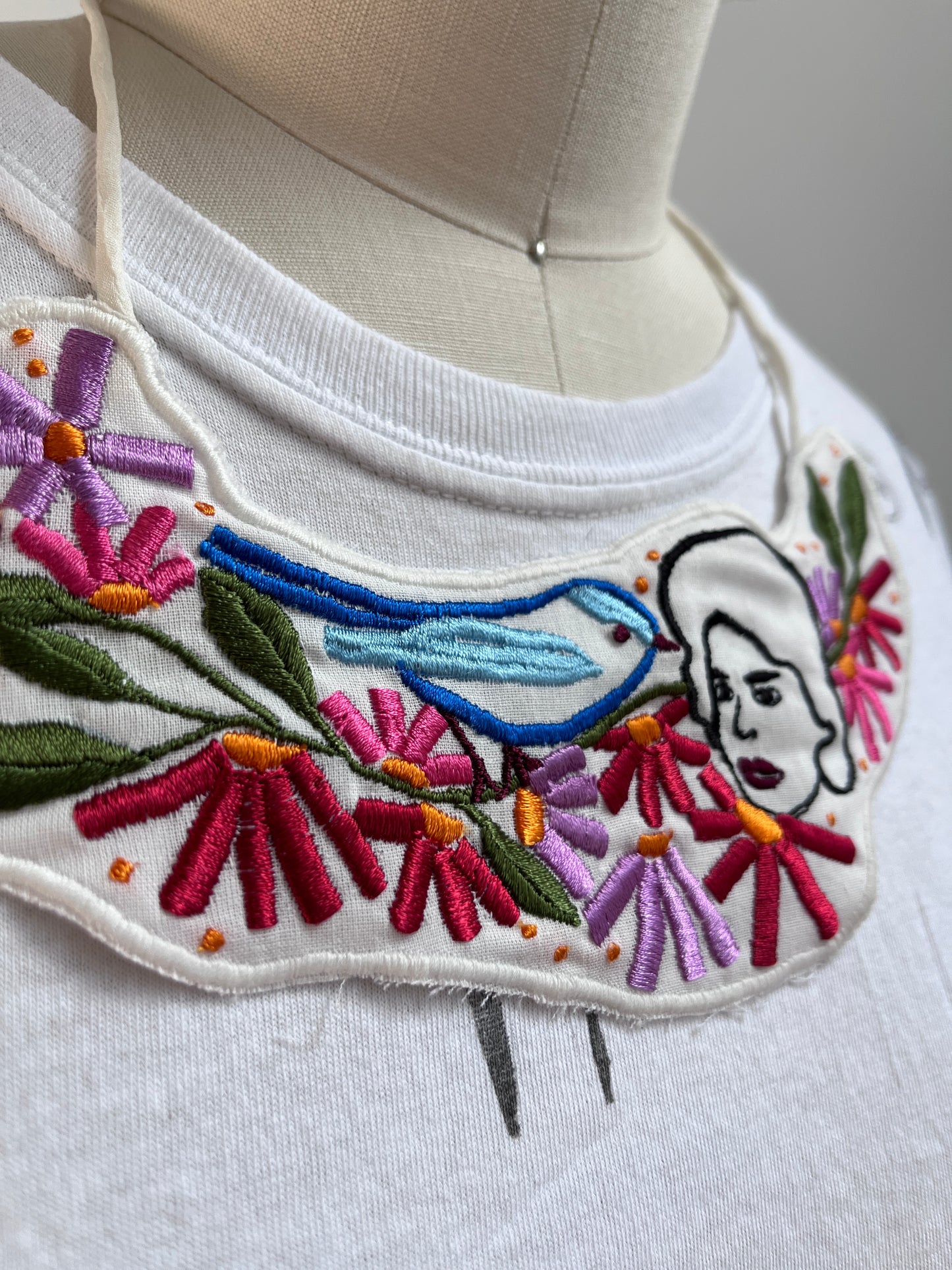 Embroidered Floral Silk Necklace- My garden