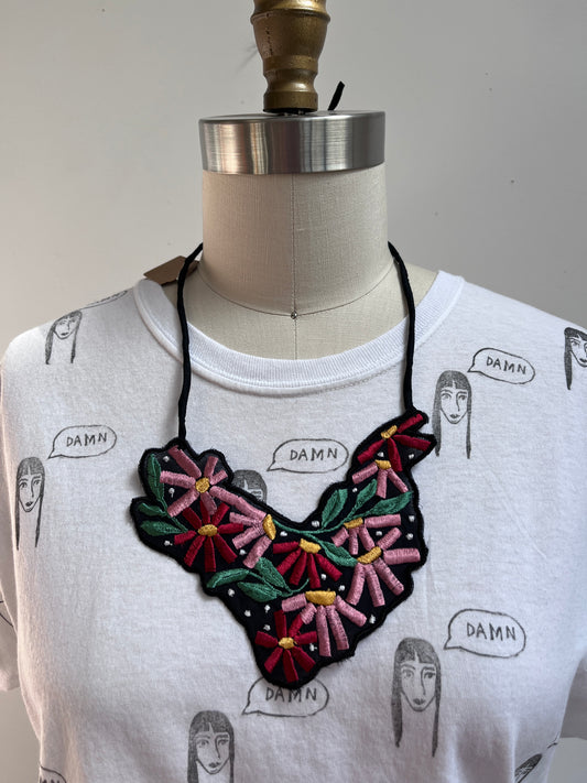 Embroidered Floral Silk Necklace