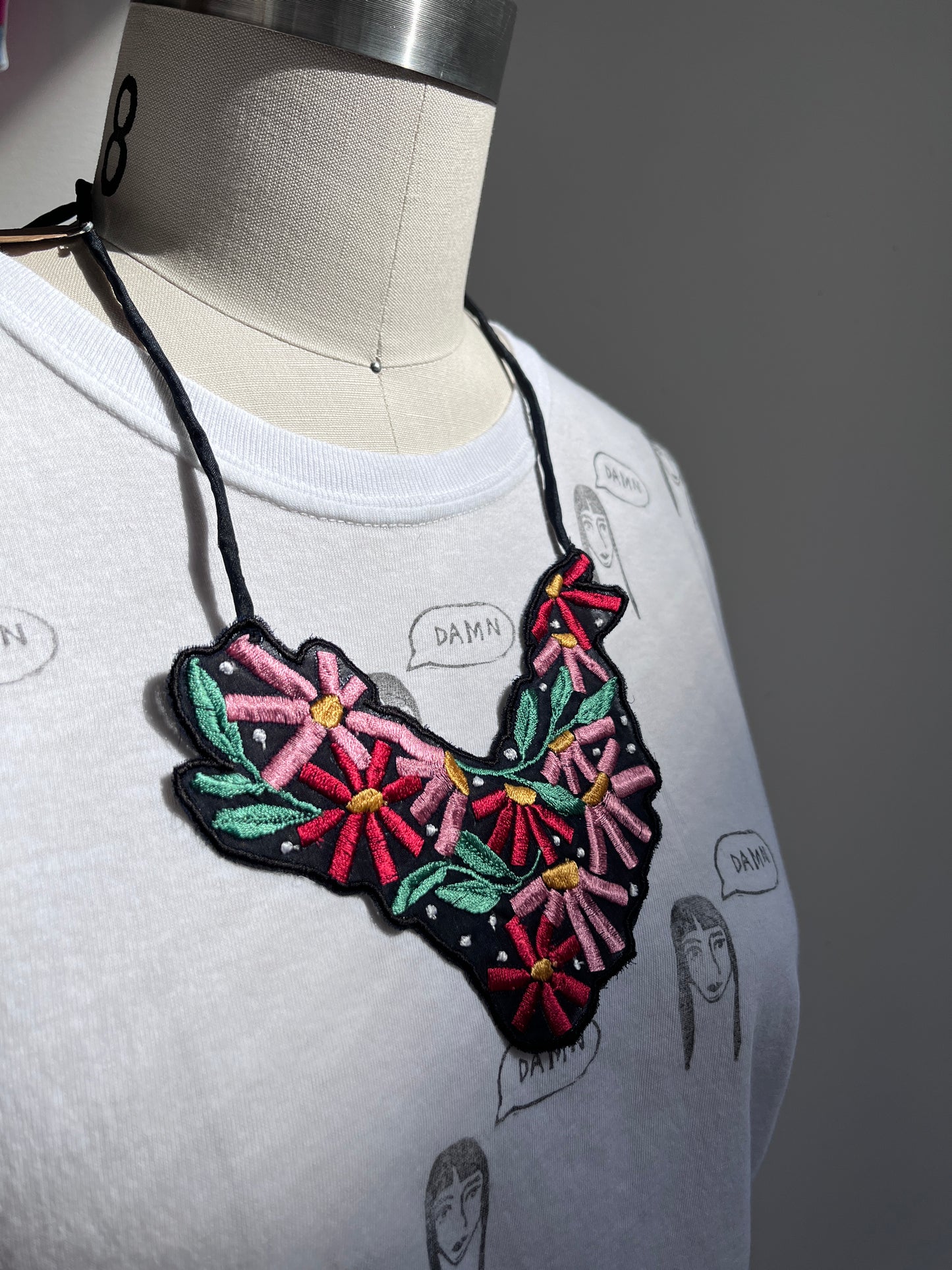 Embroidered Floral Silk Necklace