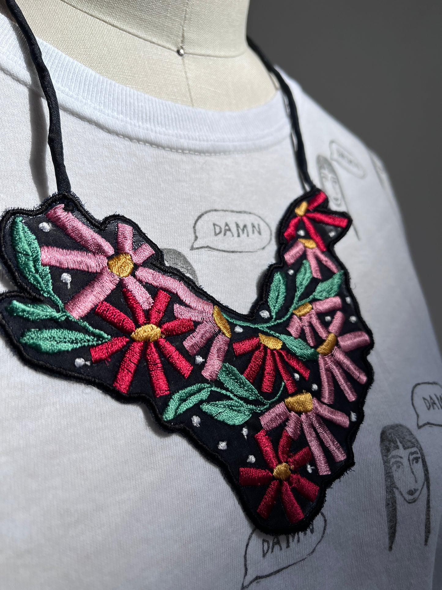 Embroidered Floral Silk Necklace