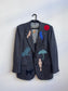 Up-cycled Navy Blue Wool blazer with weird appliqué