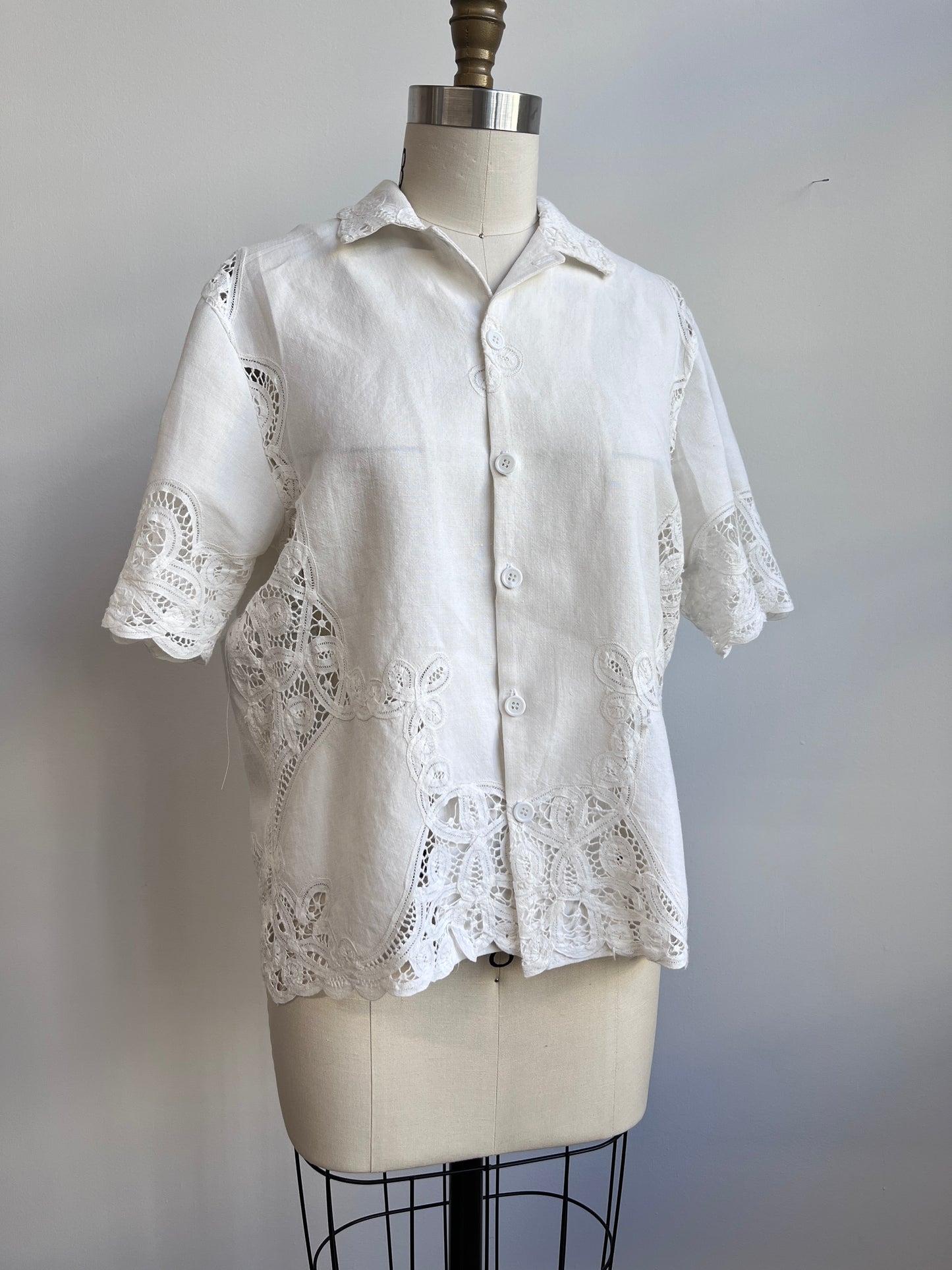 Up-cycled Battenberg Lace shirt