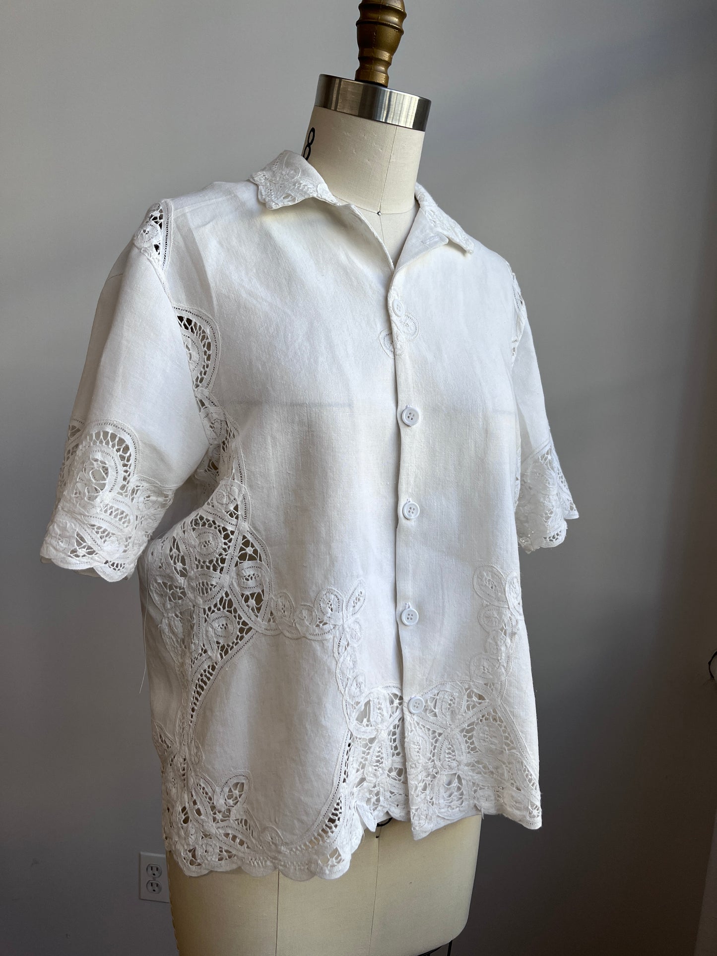 Up-cycled Battenberg Lace shirt