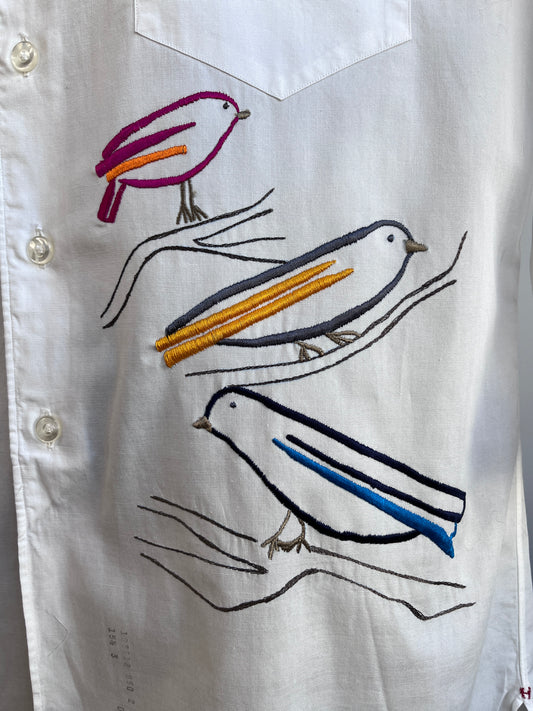 3 Imaginary birds on a vintage shirt