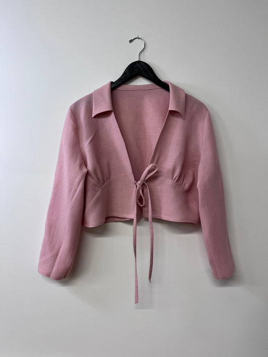 Handmade pink wool Tie-front top