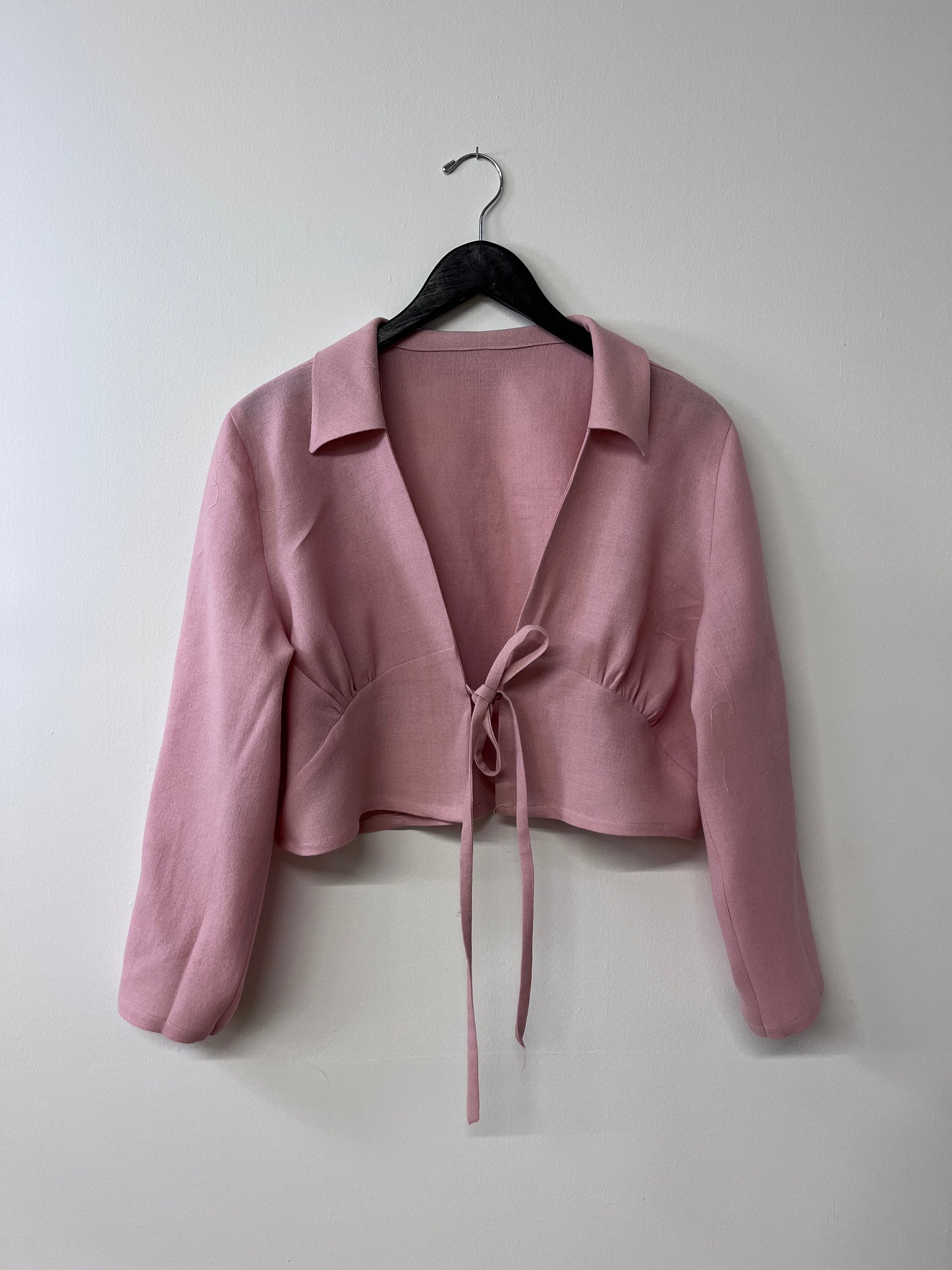 Handmade pink wool Tie-front top