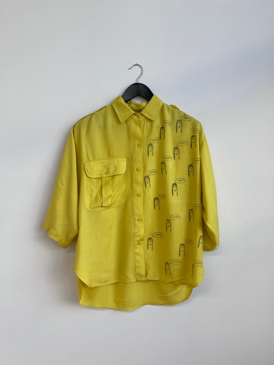 Obnoxious yellow shirt with damn girl print