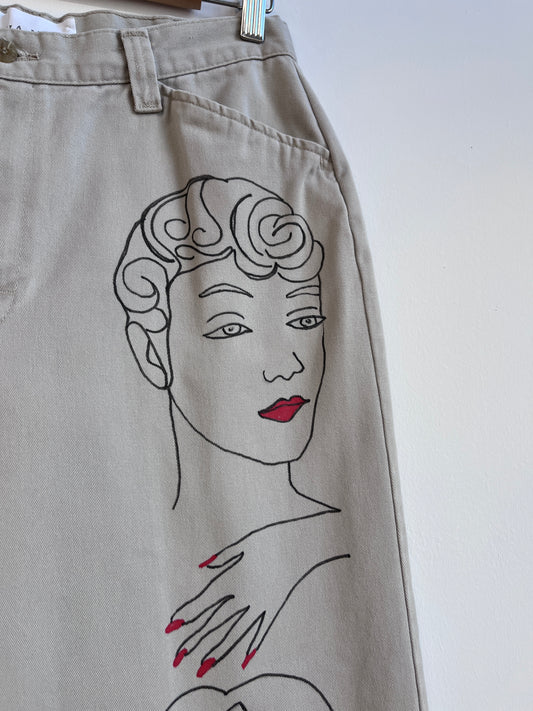 Tapered Leg Pants with my faces hand drawing 30 x 29