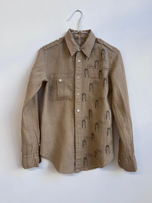 Damn Girl on a linen shirt (Small)