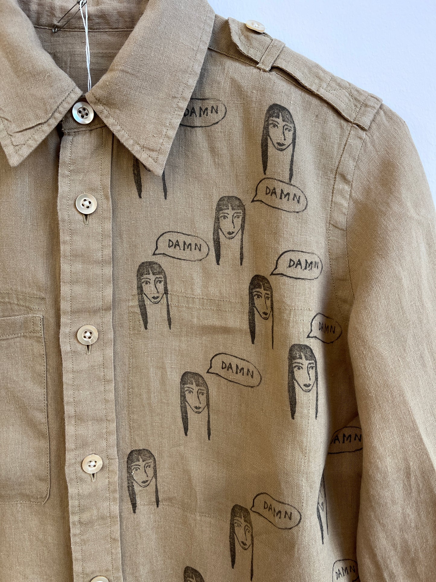 Damn Girl on a linen shirt (Small)