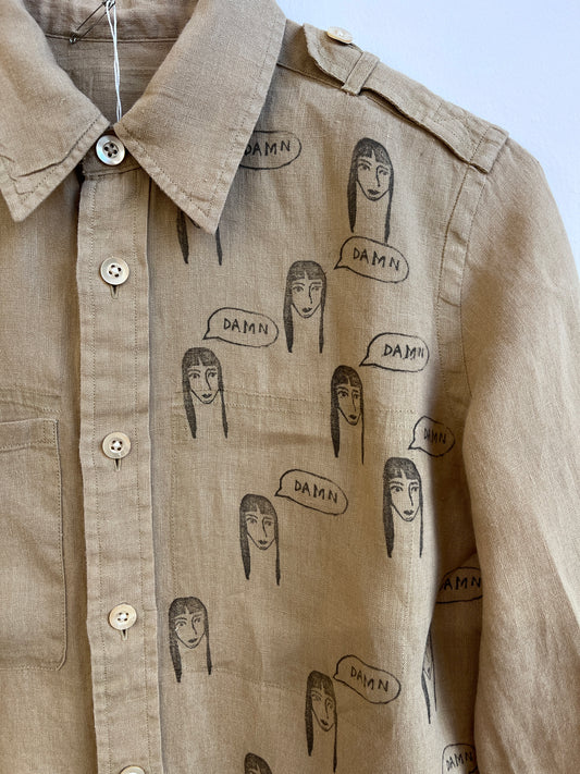 Damn Girl on a linen shirt (Small)