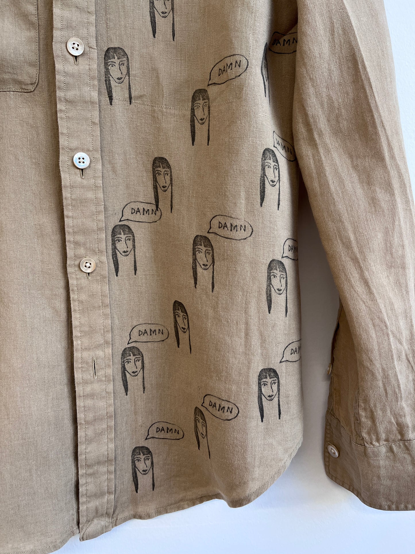 Damn Girl on a linen shirt (Small)