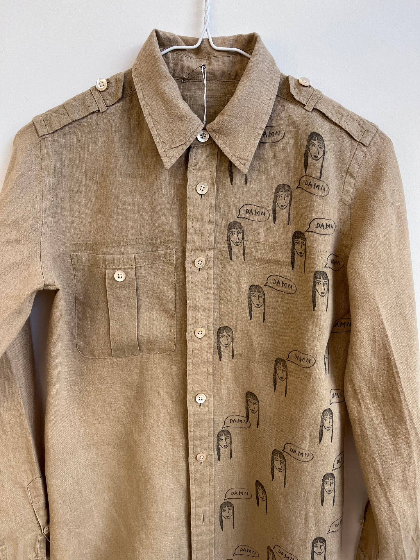 Damn Girl on a linen shirt (Small)